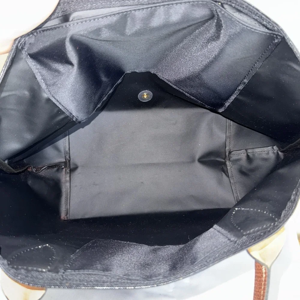 LONGCHAMP Le Pliage Black Nylon Leather Shoulder Bag Tote Zip Purse EUC - Picture 10 of 12